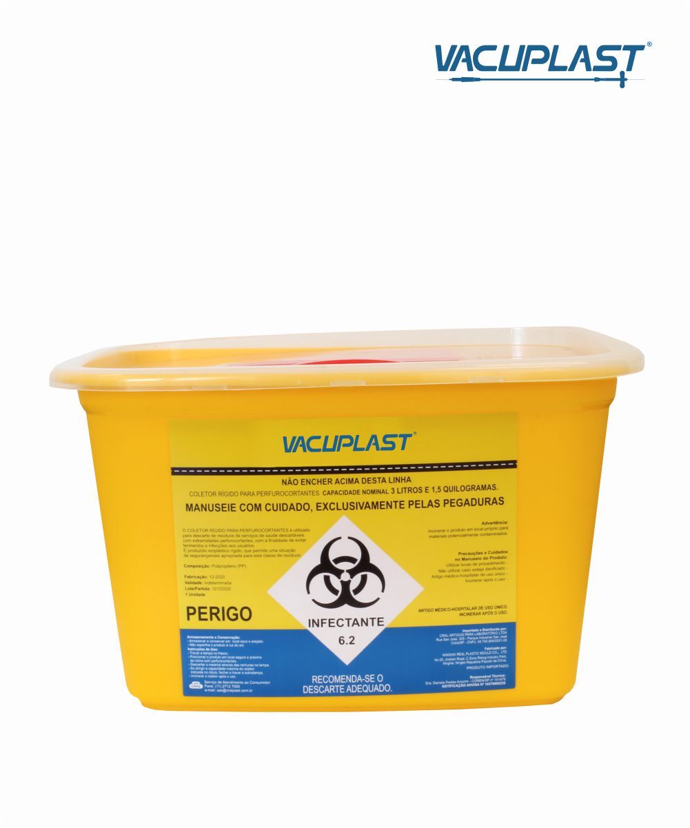 Coletor rígido para perfurocortante 3 litros